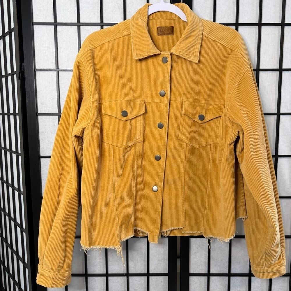 POL Raw Hem Distressed Golden Women's Corduroy Jacket Large - Picture 2 of 5